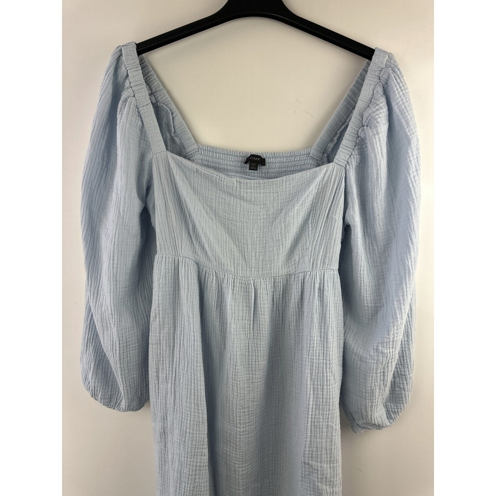 NWT J. Crew Soft Gauze Blue Cotton Smocked Square Neck Mini Dress XLT XL Tall - Picture 3 of 15